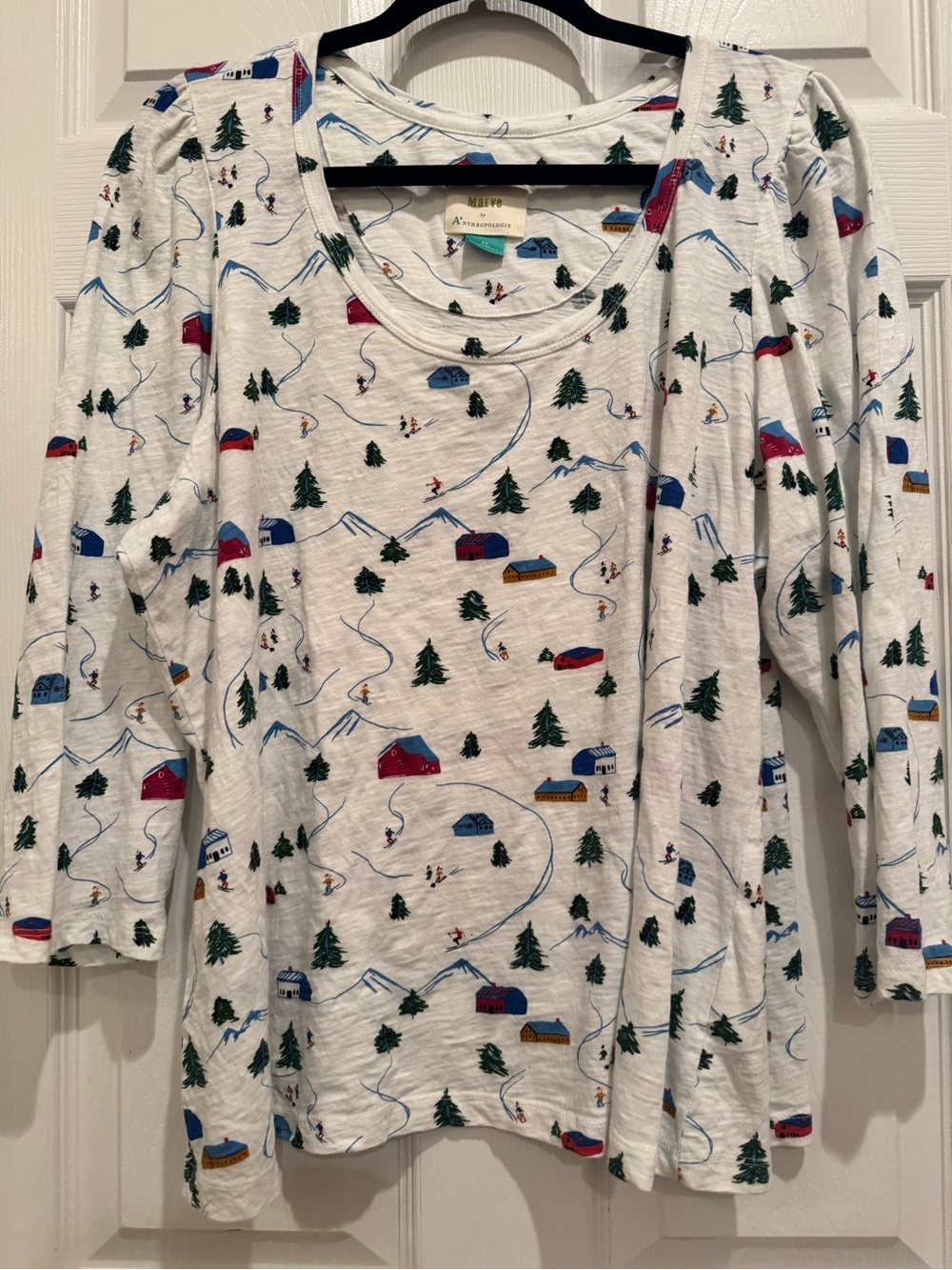 Anthropologie Maeve Audra 3/4 shirt whimsical winter themed shirt 2X